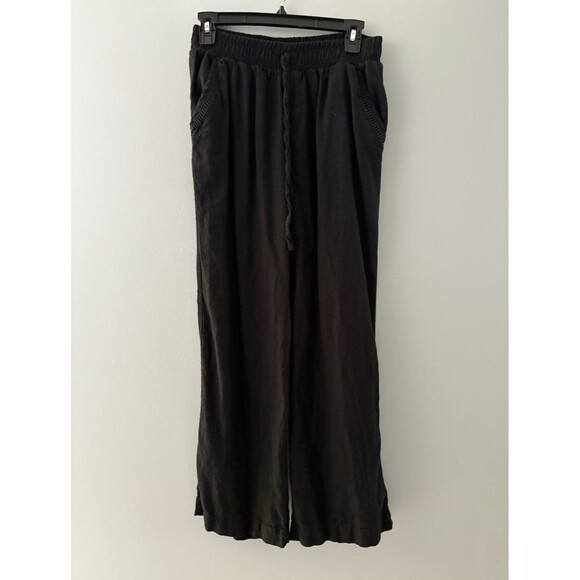 Briggs Linen Blend Wide Leg Pants Size M Black Beachy Lagenlook Boho Festival - Picture 2 of 16